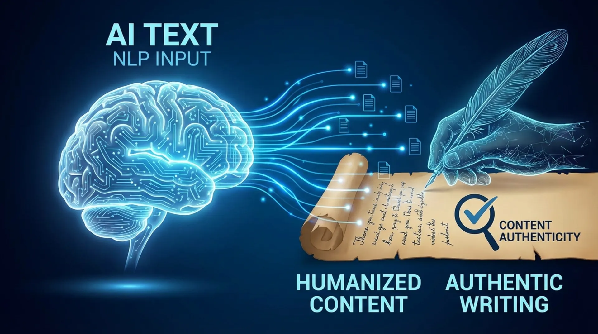 AI text transformation and humanization process visualization