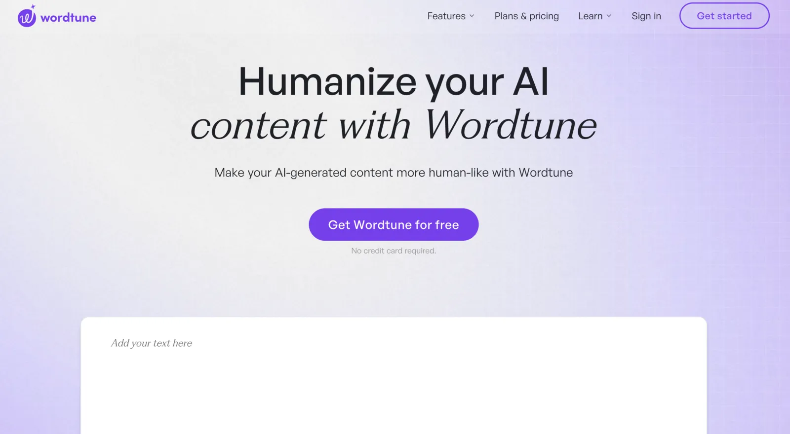 Wordtune AI humanizer interface showing reference writing and an editor area