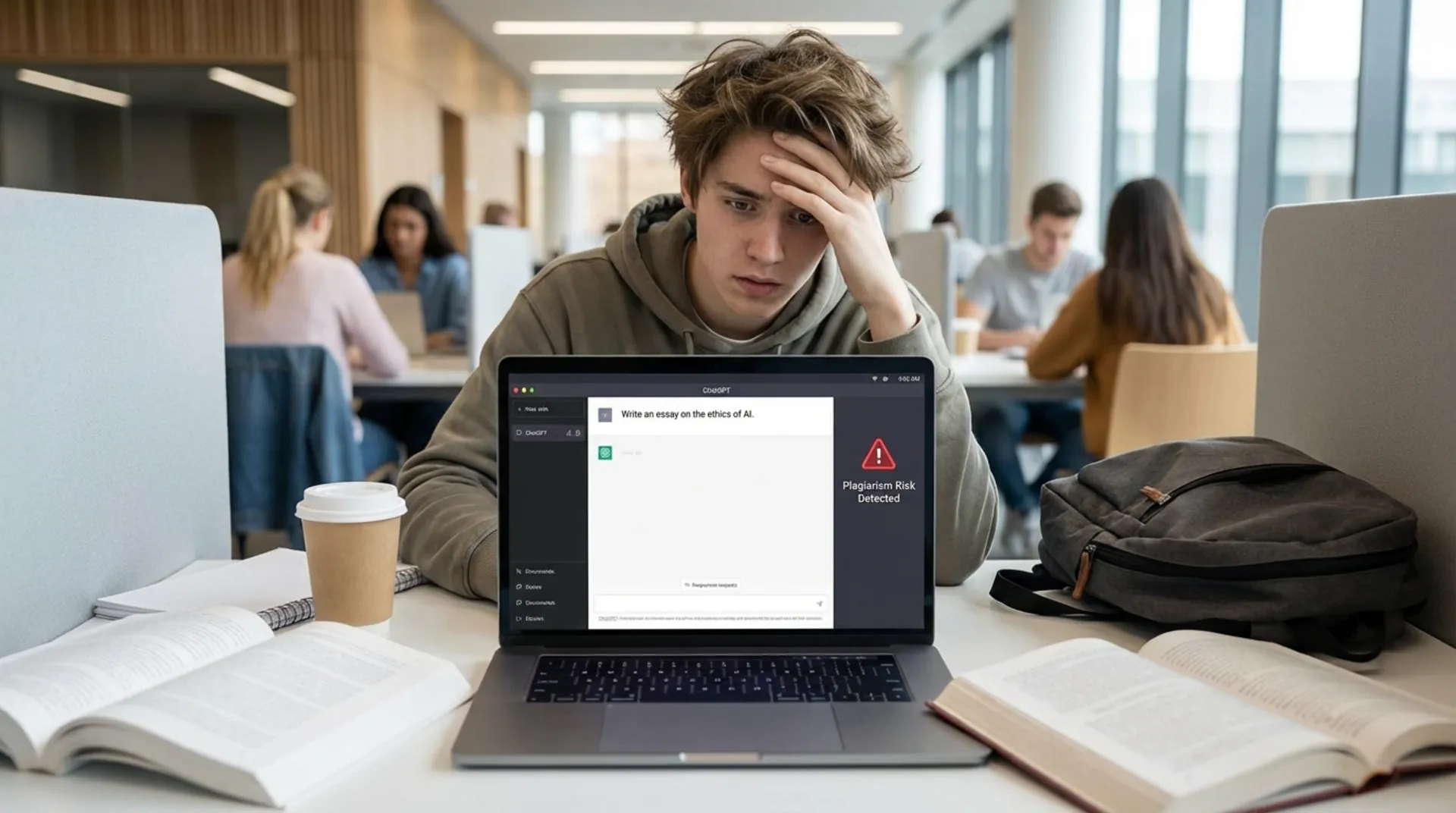 Student using ChatGPT for essay writing on laptop