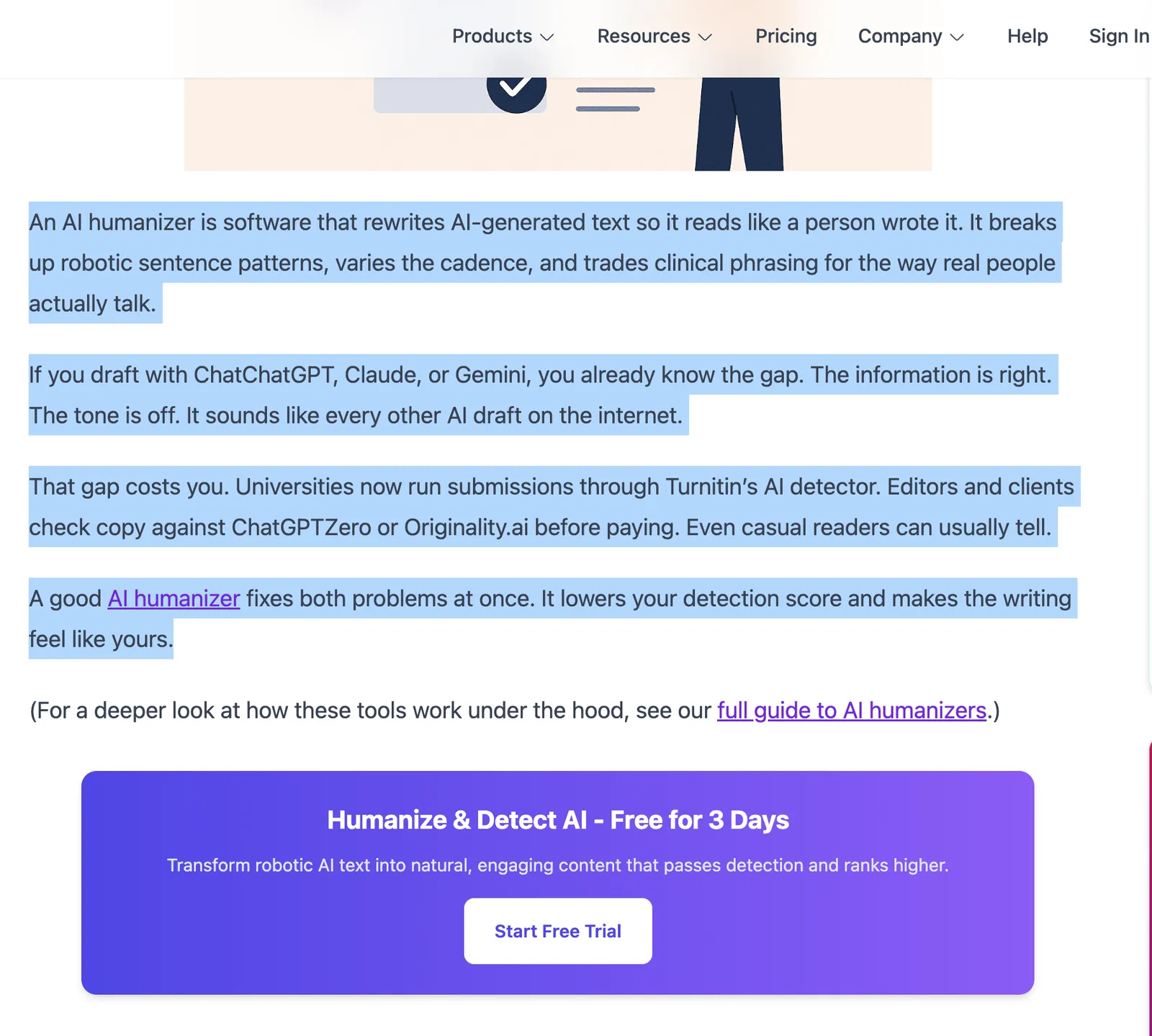 Sample AI humanizer passage selected from an online article before editing