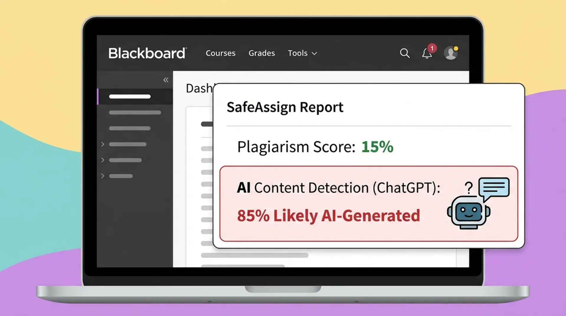 SafeAssign plagiarism detection interface in Blackboard LMS