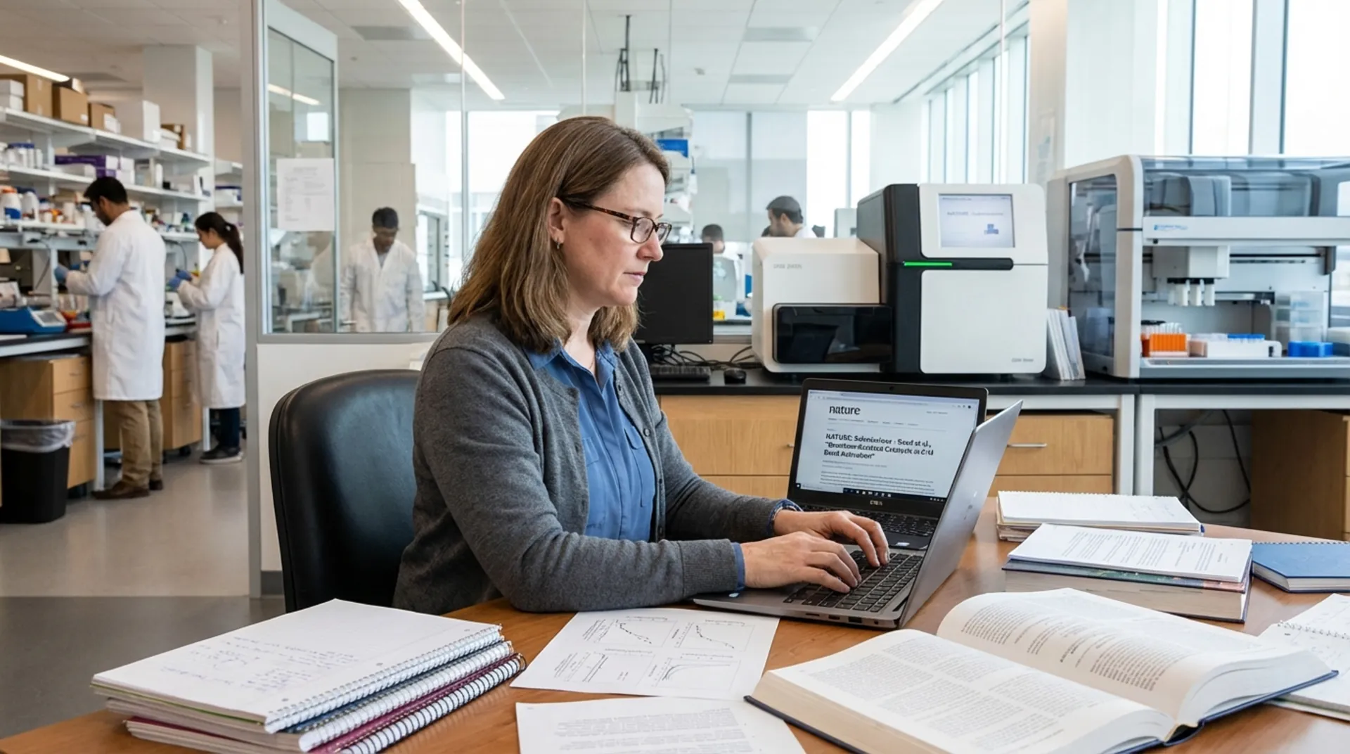 Scientist preparing research manuscript for Nature journal submission