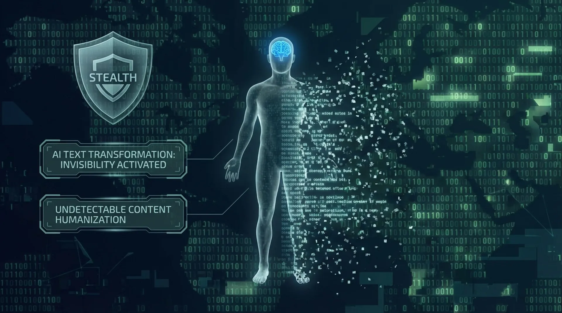 Stealth technology concept for AI content transformation and undetectable humanization