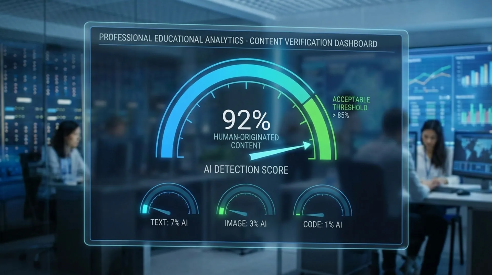 AI detection percentage dashboard showing threshold levels for acceptable AI content in writing