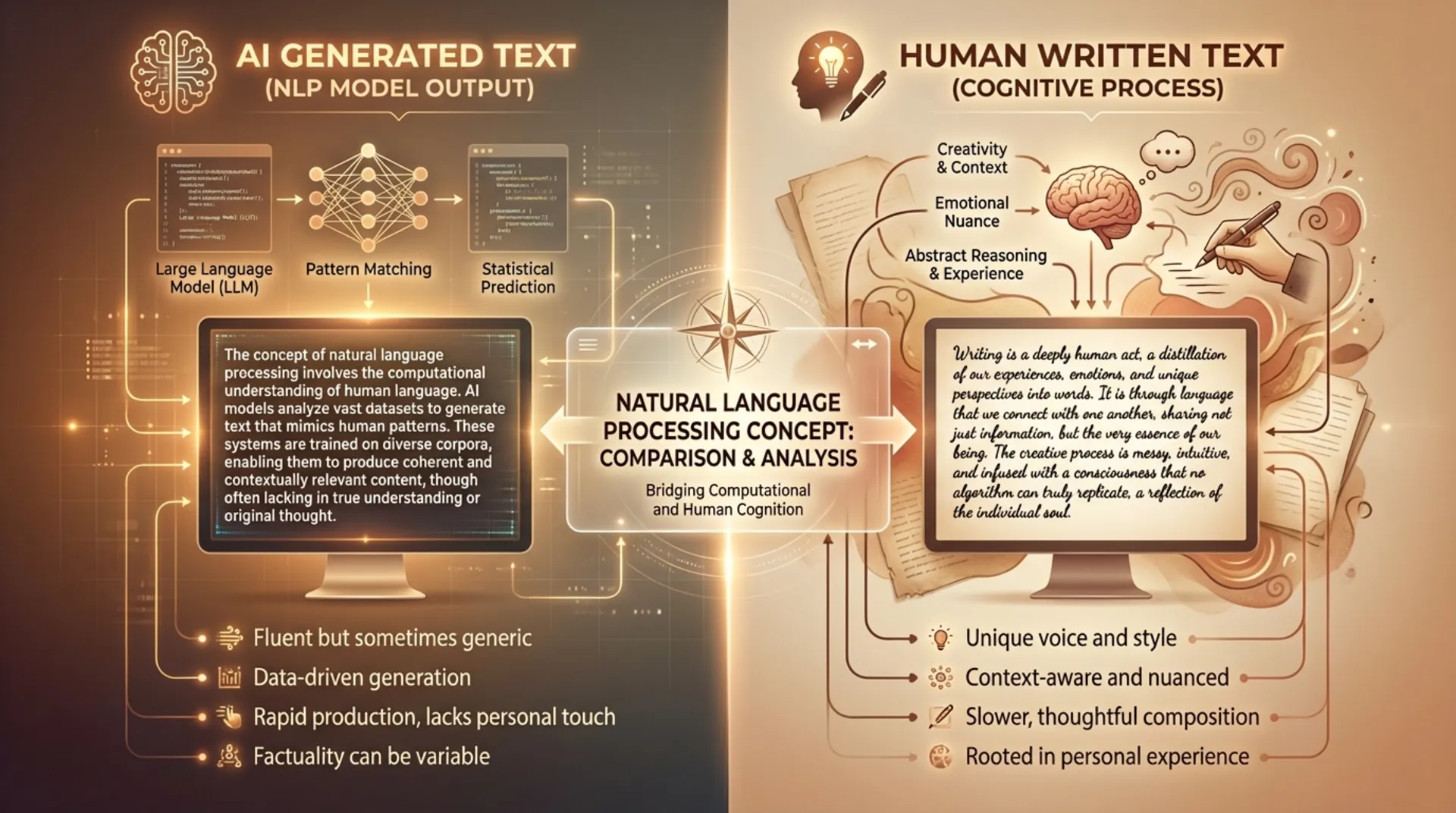 Before and after comparison showing AI generated text transformed into natural human writing style