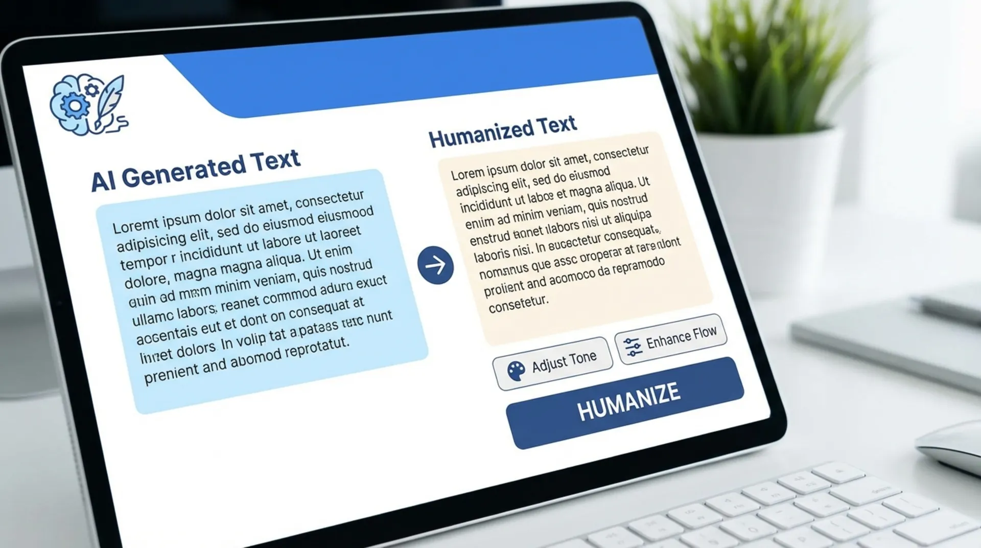 AI text humanizer tool interface showing transformation of robotic AI text into natural human writing