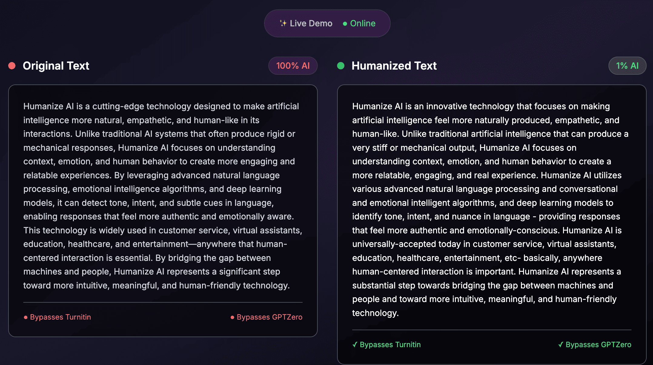 Humanize AI rewriting example