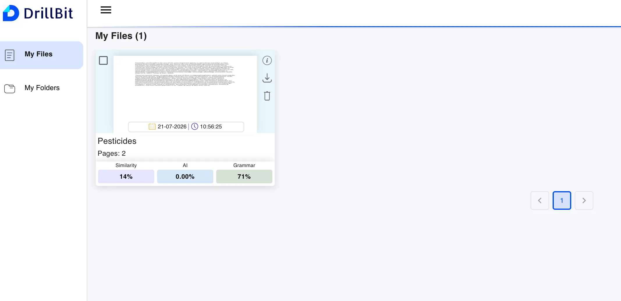 DrillBit AI dashboard showing 0 percent AI after Ryter Pro humanization