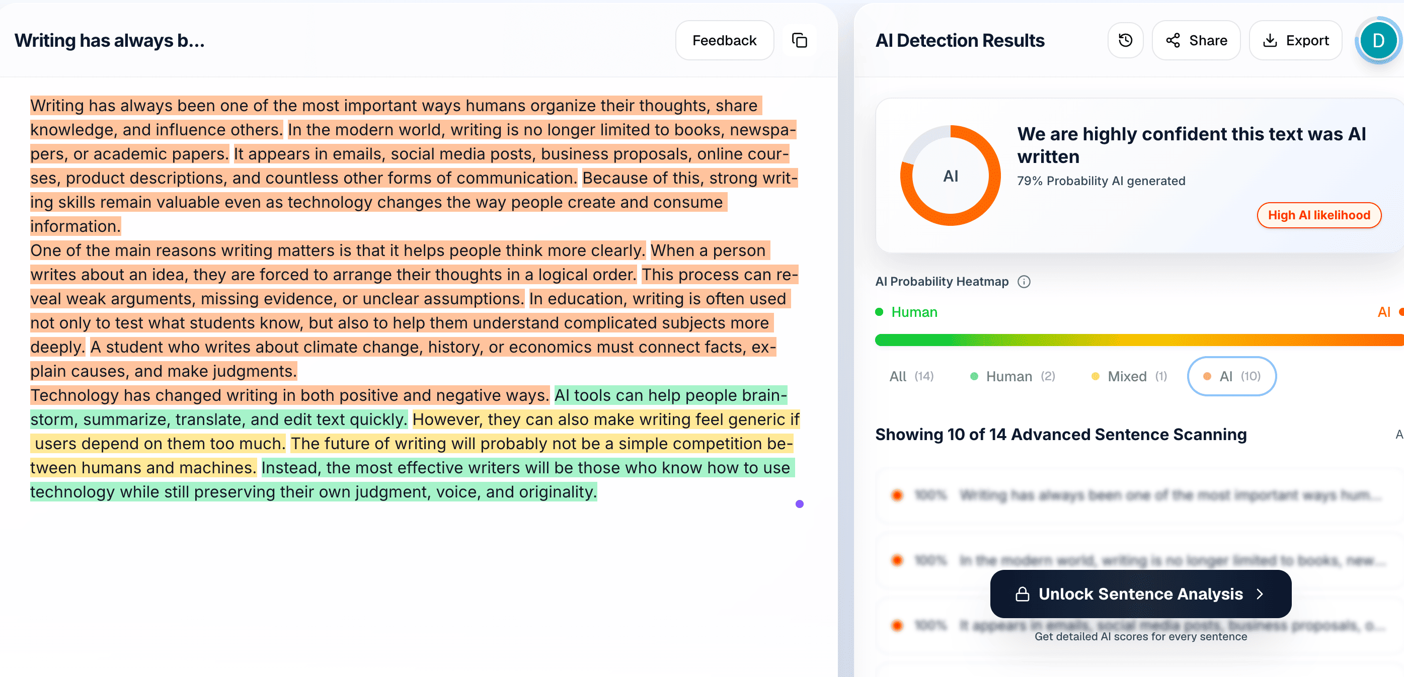 Proofademic result for raw ChatGPT essay test